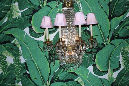 Tropical Palm Banana Leaf luxurious Pink Velvet Lampshade Botanical Jungle 