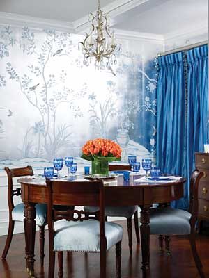 Blue de Gournay and Gracie Wallpapered Dining Rooms