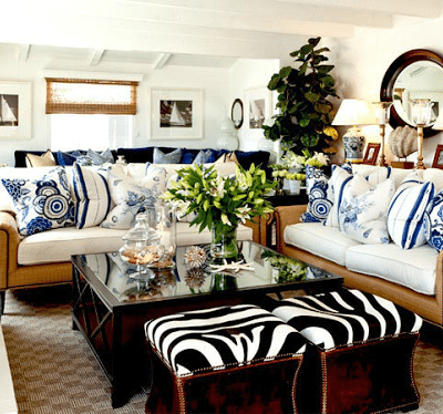 20 Blue and White Family/Living Rooms
