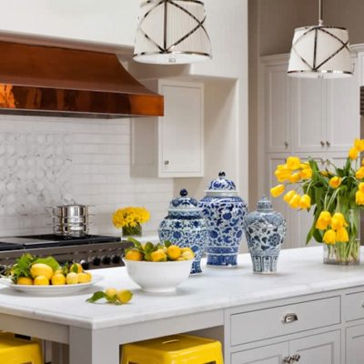 25 Classic White Kitchens with Blue & White Accessories