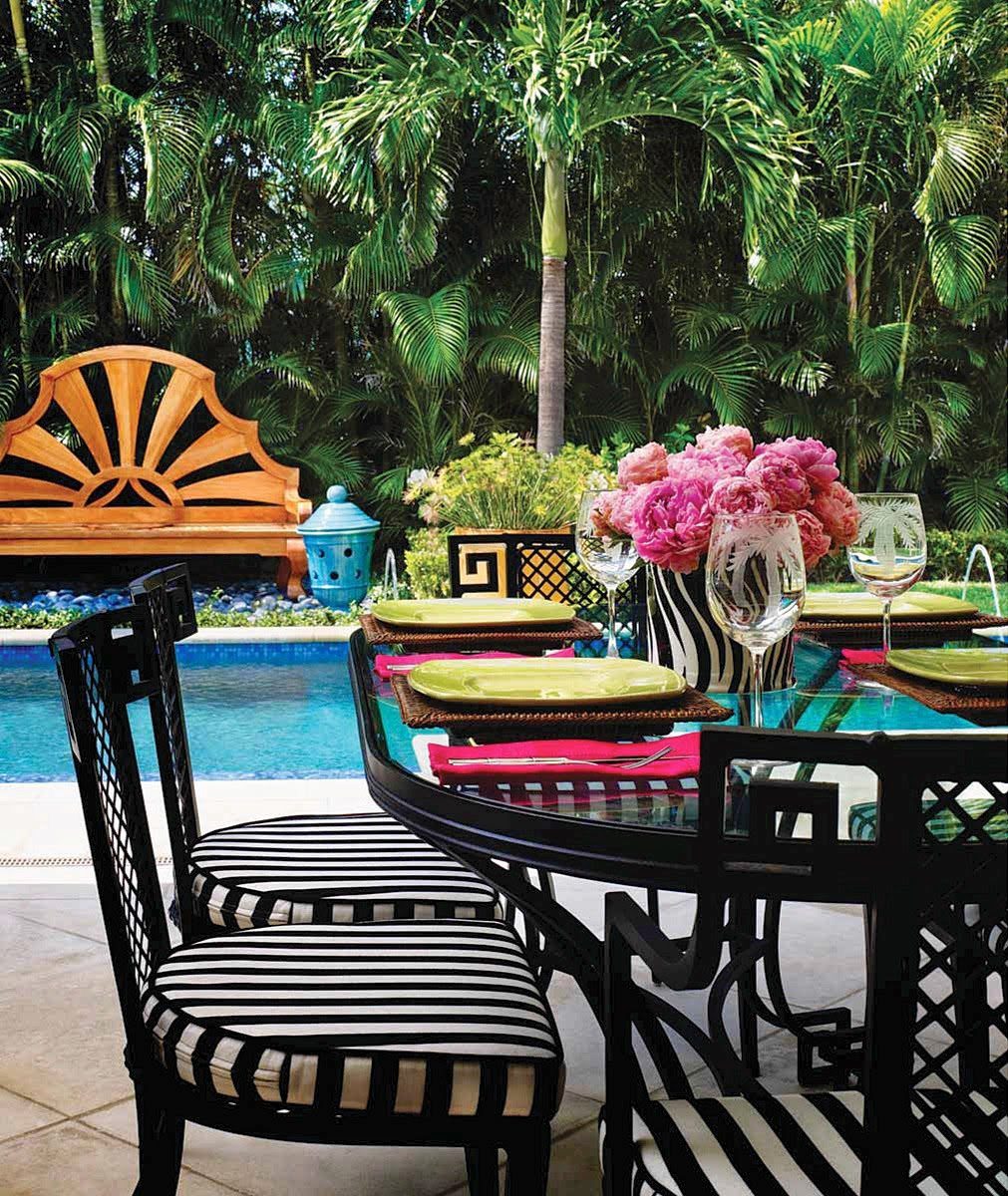 ALUMINUM PATIO GREEK Key Design Table Four Chairs Palm Beach Mid Century Retro Outdoor Living