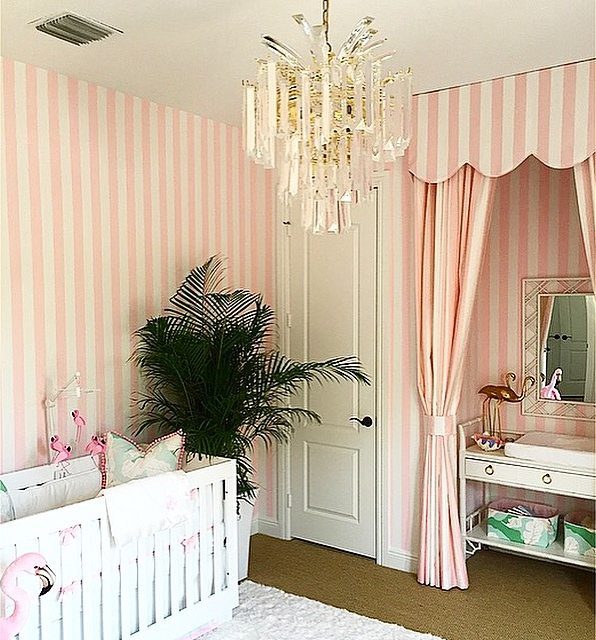 A Glamorous Pink and Green Nursery Inspired by the Beverly Hills hotel and Vintage Miami Beach