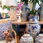 blue-and-white-chinoiserie-ginger-jars-tropical-leaves-orchid-coral
