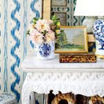 Sarah Bartholomew residence, entryway console table and bone mirror detail