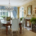 traditional-dining-room-blue-handpainted-wallpaper