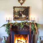 fireplace-mantel-christmas-garland-chinoiserie-vases-antique-oil-painting