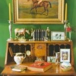 green-paint-antique-secretary-desk-horse-porcelain-painting