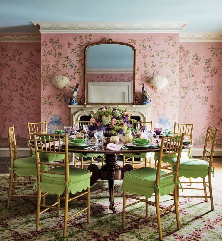 pink-chinoiserie-wallpaper-tory-burch-dodie-thayer-lettuceware - The Glam  Pad