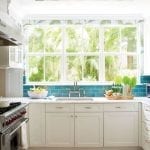 blue-subway-tile-kitchen-marble-palm-frond-wallpaper