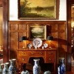 wood-paneled-blue-white-vases-imari-platter-plates