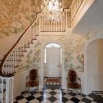 entry-hall-entrance-entryway-gracie-wallpaper-architecture-historic-curved-staircase-crystal-chandelier