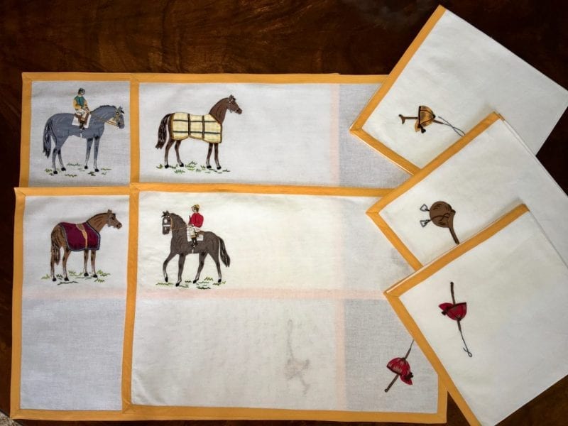 patricia-altschul-leron-linens-kentucky-derby-placemats-napkins-embroidery-applique-equine-horses-equestrian-luzanne-otte