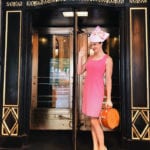 myka-meier-pink-sheath-dress-hat-etiquette