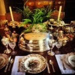 Thanksgiving-traditional-tablescape-sterling-silver-meat-dome-candlesticks-crystal-glases