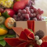 carolyne-rhoem-thanksgiving-gift-wrap-present-wrapped-velvet-ribbon-fruit-favor-centerpiece