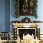 georgian-colonial-williamsburg-christmas-mantle-fresh-fruit-oranges-grapes-pinecones-oil-portrait