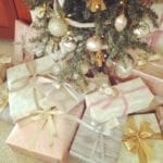 pink-christmas-tree-presents-elegant-ribbons-gold-ivory-silver