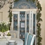 robins-egg-blue-chairs-paint-christmas-kitchen-paperwhites-garland-greenery-satin-bows
