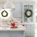 tobi-fairley-kitchen-white-marble-subway-tile-robins-egg-blue-cabinets-light-pale-christmas-wreaths