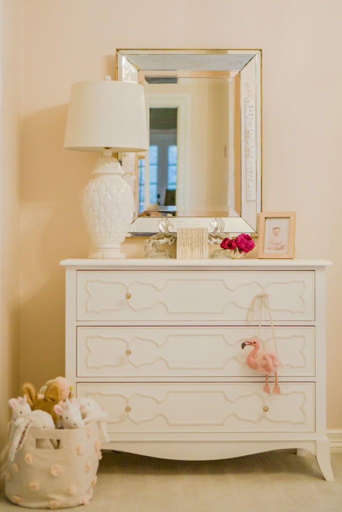 blush-pink-peach-girls-room-baby-nursery-dresser-toys - The Glam Pad