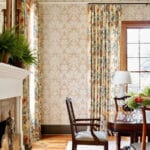 traditional-dining-room-damask-wallpaper-chintz-curtains