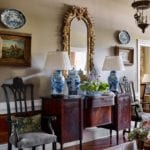 traditional-dining-room-equestrian-art-chinese-export-blue-white-ginger-jars-plates-antique-sideboard-mahogany