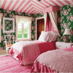 carleton-varney-pink-green-bedroom-palm-beach-chic-striped-ceiling-akakina-wallpaper
