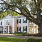 coral-gables-miami-colonial-pioneer-village-home-pink-painted-chippendale-rose-tone-benjamin-moore-essex-green