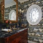 powder-room-fly-fishing-wallpaper-lewis-wood-antique-commode-converted-sink