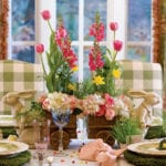 Bunny-Tales-southern-lady-toile-buffalo-check-plaid-gingham-tablescape-easter-hydrangea-tulips-daffodil-flowers