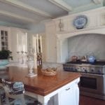 classic-kitchen-white-marble-butcher-block-blue-painted-ceiling