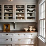 grey-kitchen-cabinets-butlers-pantry-wood-countertop-glass-fronts