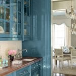 peacock-blue-lacquered-butlers-pantry-wood-countertops-dining-room-de-gournay-wallpaper-shelley-johnstone
