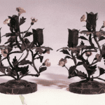 French Painted Tole and Porcelain Candelabra White House Dressing Room
