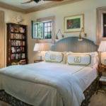 guest-bedroom-monogrammed-linens-foo-dog-lamps-rattan-side-tables-palm-beach