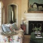Suzanne-Rheinstein-pink-living-room-green-velvet-ottoman-virginia-estate