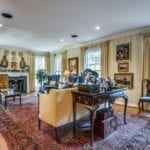 traditional-living-room-blue-white-porcelain-yellow-stripes-persian-rug-tigre-velvet-tiger-scalamandre-persian-rug