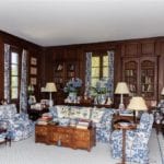 blue-and-white-chintz-needlepoint-wood-paneled-study-living-room-newport-rhode-island-historic-home