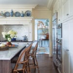 2-white-marble-kitchen-subway-tile-blue-white-porcelain-classic-french-bistro-chairs-barstools