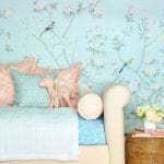 Caroline Gidiere girls room de gournay handpainted chinoiserie wallpaper blue duck egg daybed bedroom