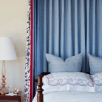 ellen-kavanaugh-interior-design-canopy-bed-blue-red-velvet-trim-vintage-murano-venetian-lamp