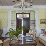 ellen-kavanaugh-interior-design-yellow-damask-wallpaper-green-white-stripes