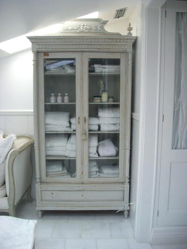 Linen Closet White Marble Luxury Bath, Vintage Bathroom Linen Cabinet