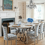 lime-oak-floors-schumacher-wallpaper-dining-room-blue-white-gingham-buffalo-check-print-chairs-sallie-giordano-leta-austin-foster