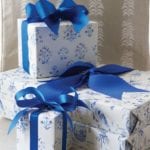 FlowerBlueAndWhiteWrappingPaper25275 ‘India Block Print Blue’ and ‘Heron’ wrapping papers by Dixie Design Collective