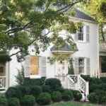 anne-wagoner-traditional-classic-home-raleigh-north-carolina-white-painted-brick-grey-shutters-boxwood-landscaping-chinoiserie-chinese-chippendale-railings