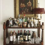 wet-bar-antiques-cabinet-oil-painting-wine-spirits-traditional-interior-design