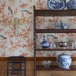 Bamboo-Birds-wallpaper-by-Bob-Collins-Sons-blue-and-white-porcelain-collection-chinoiserie-ginger-jars-dining-room