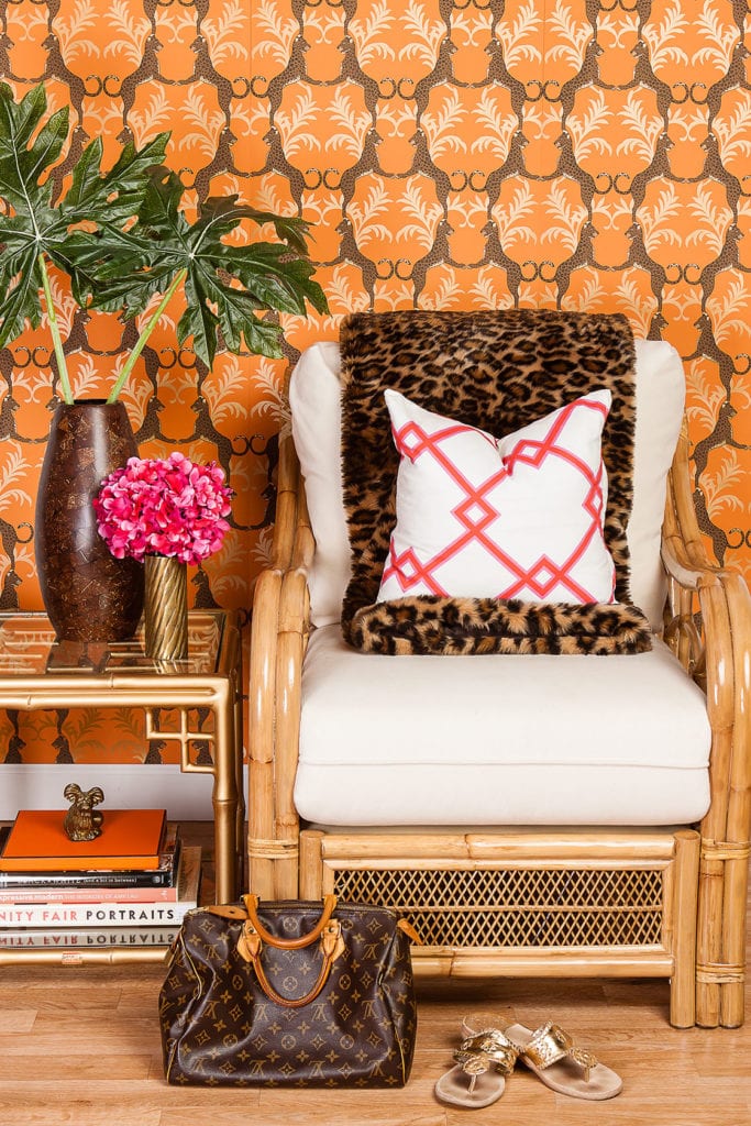 Lolita-RAttan-Chair-society-social-orange-brown-wallpaper-leopard-throw- louis-vuitton-jack-rogers - The Glam Pad