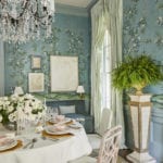 Nashville show house Becky Boyle Interior Design Southern Living Gracie wall paper crystal chandelier silk curtains blue